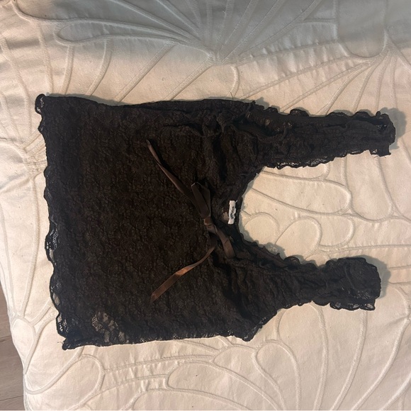 Garage Tops - Garage Brown Lace Tank with Ribbon Detail